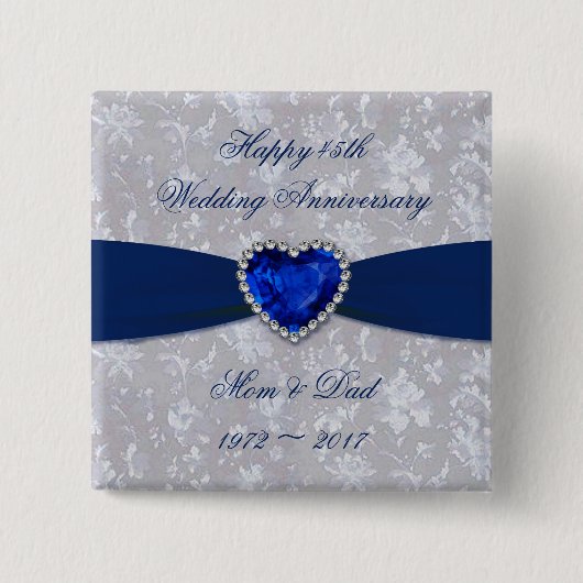 Bold Damask 45th Wedding Jubileum Button (Voorkant)