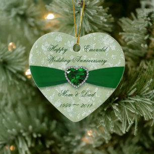 Bold Damask 55th Jubileum Heart Photo Ornament