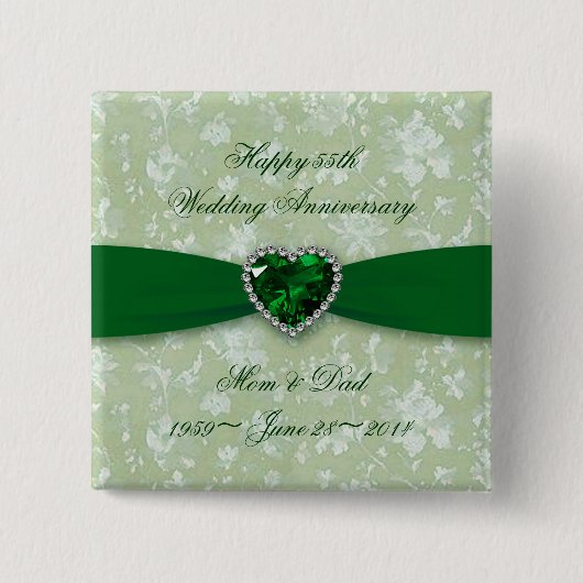 Bold Damask 55th Wedding Jubileum Button (Voorkant)