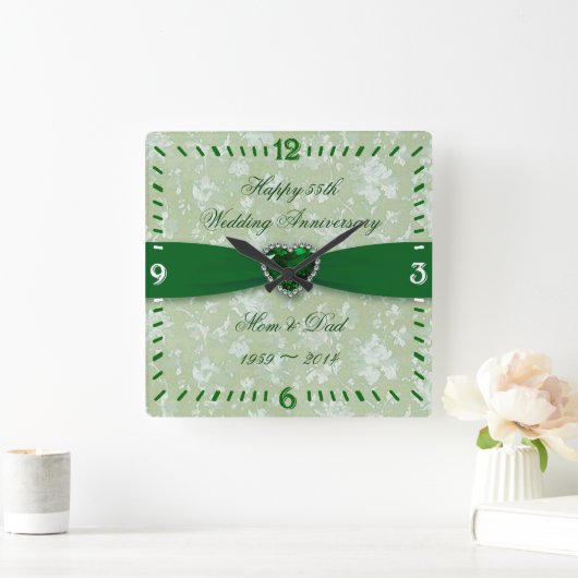 Bold Damask 55th Wedding Jubileum Square Clock Vierkante Klok (Huis)
