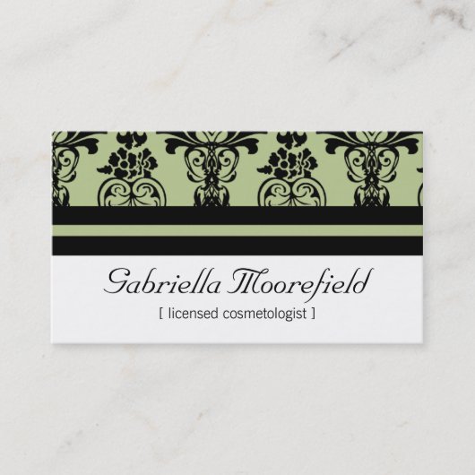 Bold Damask Green Cosmetoloog Visitekaartjes (Voorkant)