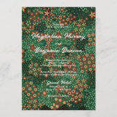 Bold Dark Green Red Floral Earthy Textile Wedding Kaart (Voorkant)