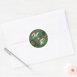 Bold Dark Green Red Floral Textile Pattern Wedding Ronde Sticker