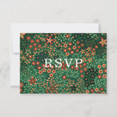 Bold Dark Green Red Floral Textile Wedding Meal RSVP Kaartje (Voorkant)