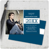 Bold Deep Blue Photo Afstuderen Aankondiging