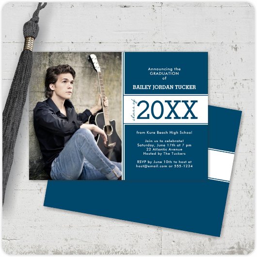 Bold Deep Blue Photo Afstuderen Aankondiging