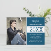 Bold Deep Blue Photo Afstuderen Aankondiging (Staand voorkant)