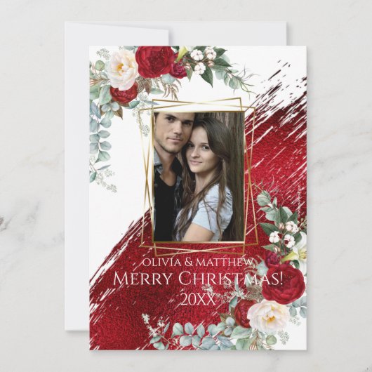 BOLD Dieprode Kerstmis Fotolijstje Kaart (Voorkant)