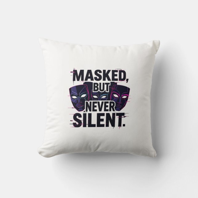Bold Digital Art with Three Stylized Masks and "Ma Kussen (Voorkant)