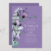 Bold Dusty Paarse Waterverf Bloemen Boho Bruiloft Kaart (Voorkant / Achterkant)