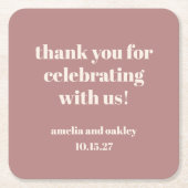Bold Dusty Roos Retro Custom Wedding Dank u Kartonnen Onderzetters (Voorkant)