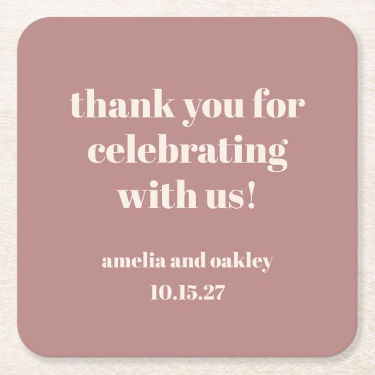 Bold Dusty Roos Retro Custom Wedding Dank u Kartonnen Onderzetters (Voorkant)
