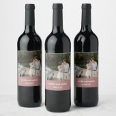 Bold Dusty Roos Retro Custom Wedding Foto Wijn Etiket (Flessen)