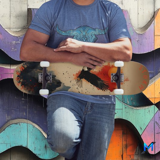 Bold Eagle in Fiery Sky Over Mountains, Retro Wild Persoonlijk Skateboard