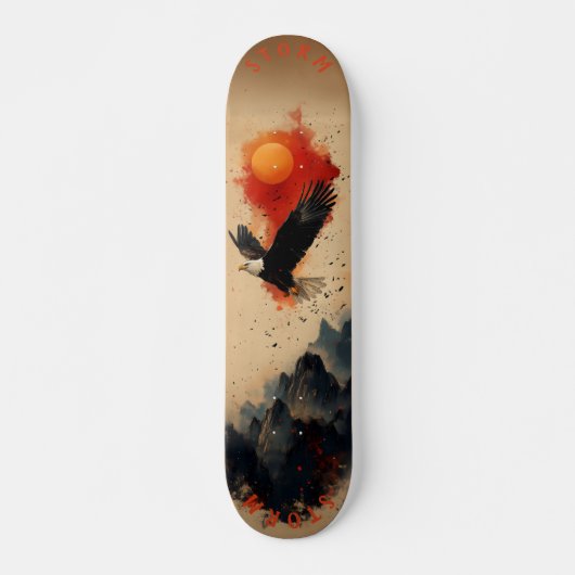 Bold Eagle in Fiery Sky Over Mountains, Retro Wild Persoonlijk Skateboard (Voorkant)