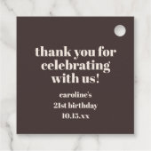 Bold Earthy Brown 21st Birthday Custom Thank You Bedankjes Labels (Achterkant)
