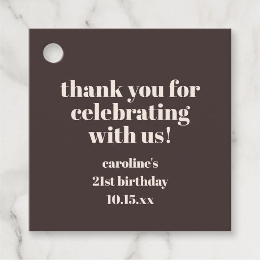 Bold Earthy Brown 21st Birthday Custom Thank You Bedankjes Labels (Voorkant)