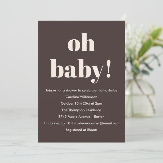 Bold Earthy Brown Modern Fun Simple Baby Shower Kaart (Staand voorkant)