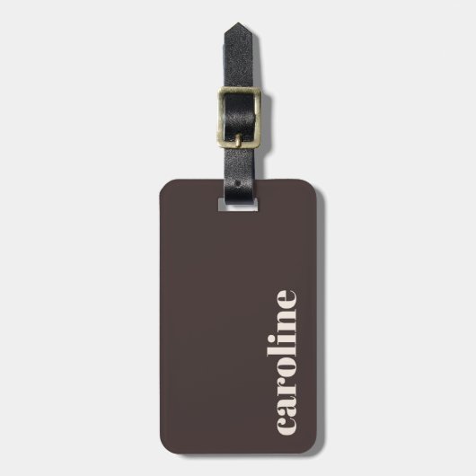 Bold Earthy Brown Modern Personalized Name Bagagelabel (Voorkant verticaal)