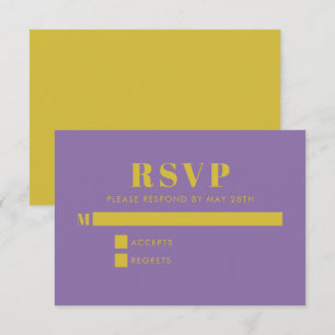 Bold Eenvoudige Paarse en Gele Moderne bruiloft RSVP Kaartje