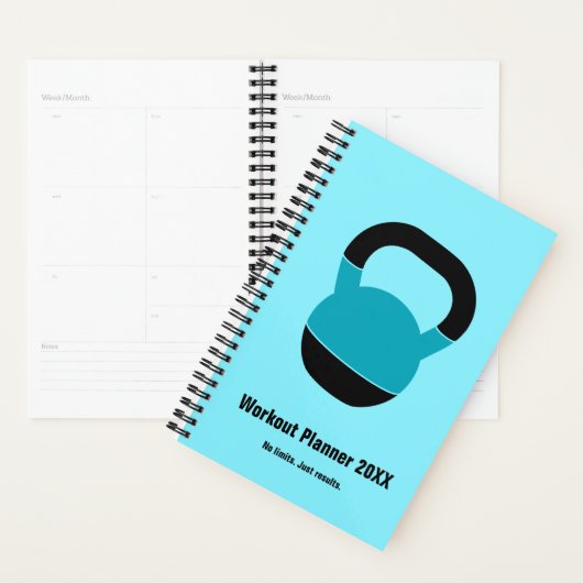 Bold Electric-Blue Black Kettlebell Motto Workout Planner (Display)