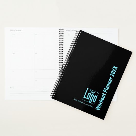 Bold Electric-Blue Black Logo Motto Workout Planner (Display)