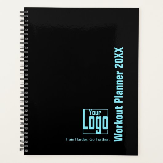 Bold Electric-Blue Black Logo Motto Workout Planner (Voorkant)