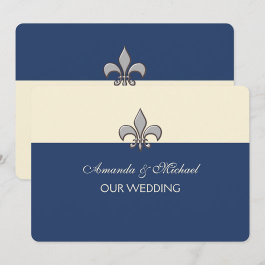 Bold Elegance Silver Fleur de Lis Save the Date (Voorkant / Achterkant)