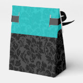Bold Elegant Black & Turquoise Floral Dammaskers Bedankdoosjes (Achterkant)