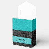 Bold Elegant Black & Turquoise Floral Dammaskers Bedankdoosjes (Geopend)