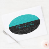 Bold Elegant Black & Turquoise Floral Dammaskers Ovale Sticker (Envelop)