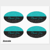 Bold Elegant Black & Turquoise Floral Dammaskers Ovale Sticker (Vel)