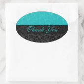 Bold Elegant Black & Turquoise Floral Dammaskers Ovale Sticker (Tas)