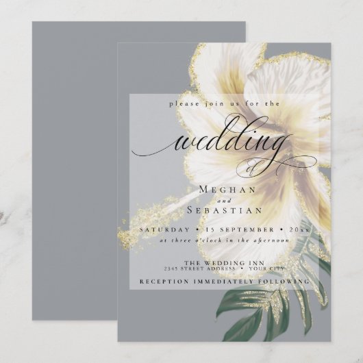 Bold Elegant Bleek Yellow Ivory Floral Wedding Kaart (Voorkant / Achterkant)