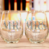 Bold Elegant Bloemen Bruiloft Mr. en Mrs. Wijnglas Zonder Voet