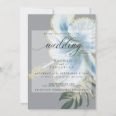 Bold Elegant Dusty Blue Floral Wedding Kaart (Voorkant)