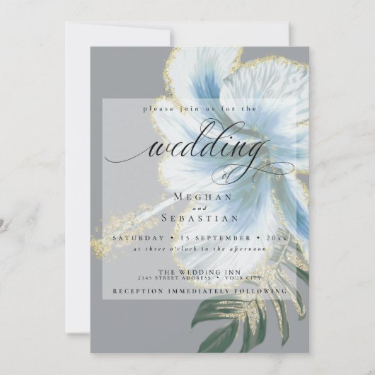 Bold Elegant Dusty Blue Floral Wedding Kaart (Voorkant)