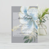 Bold Elegant Dusty Blue Floral Wedding Kaart (Staand voorkant)