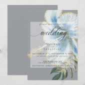 Bold Elegant Dusty Blue Floral Wedding Kaart (Voorkant / Achterkant)