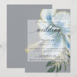 Bold Elegant Dusty Blue Floral Wedding Kaart