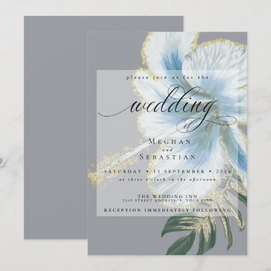 Bold Elegant Dusty Blue Floral Wedding Kaart (Voorkant / Achterkant)