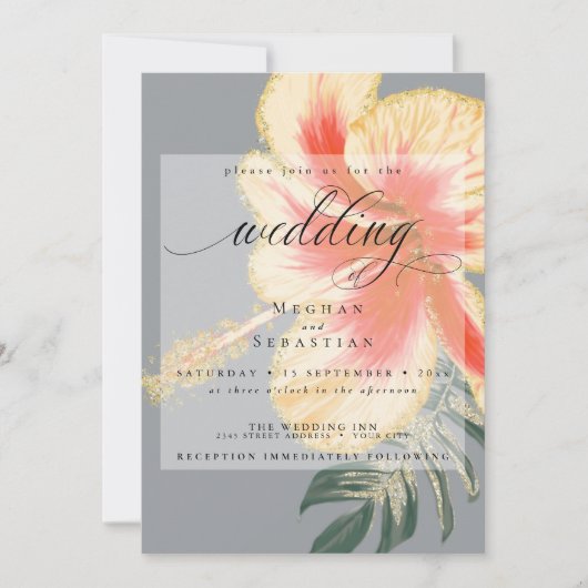 Bold Elegant Scarlet Oranje Yellow Floral Wedding Kaart (Voorkant)