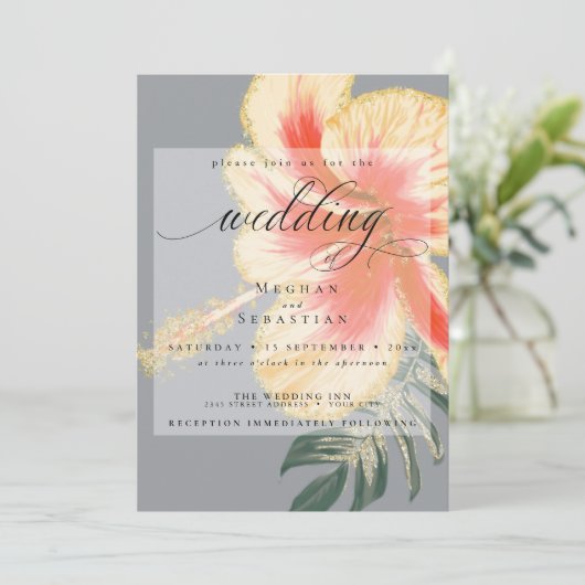 Bold Elegant Scarlet Oranje Yellow Floral Wedding Kaart (Staand voorkant)