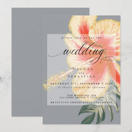 Bold Elegant Scarlet Oranje Yellow Floral Wedding Kaart