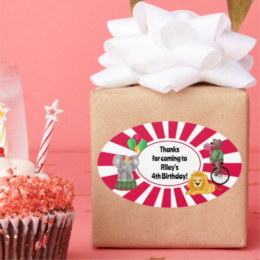 Bold Elephant Lion Beer Ballonnen Circus Bedankt Ovale Sticker (Feest)