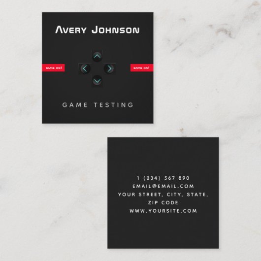 Bold en minimale zwarte witte zwarte gamer vierkante visitekaartje (Voorkant / Achterkant)