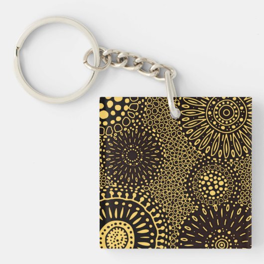 Bold Ethnic Floral Black Gold Acrylic Keychain (Voorkant)