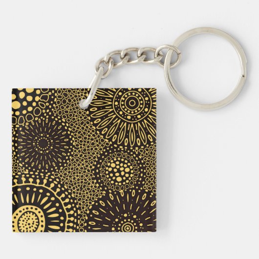 Bold Ethnic Floral Black Gold Acrylic Keychain (Achterkant)
