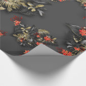 Bold Exotic Tropical Crimson Gold Black Foliage Cadeaupapier (Hoek)