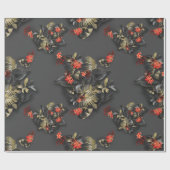 Bold Exotic Tropical Crimson Gold Black Foliage Cadeaupapier (Vlak)